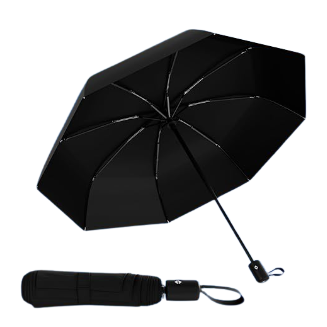 Folding Travel Umbrella with Auto Open Close and Fiberglass Ribs