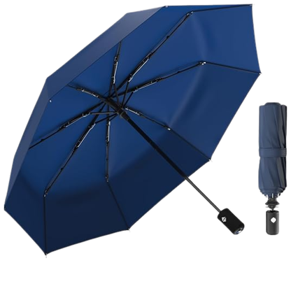 Folding Travel Umbrella with Auto Open Close and Fiberglass Ribs