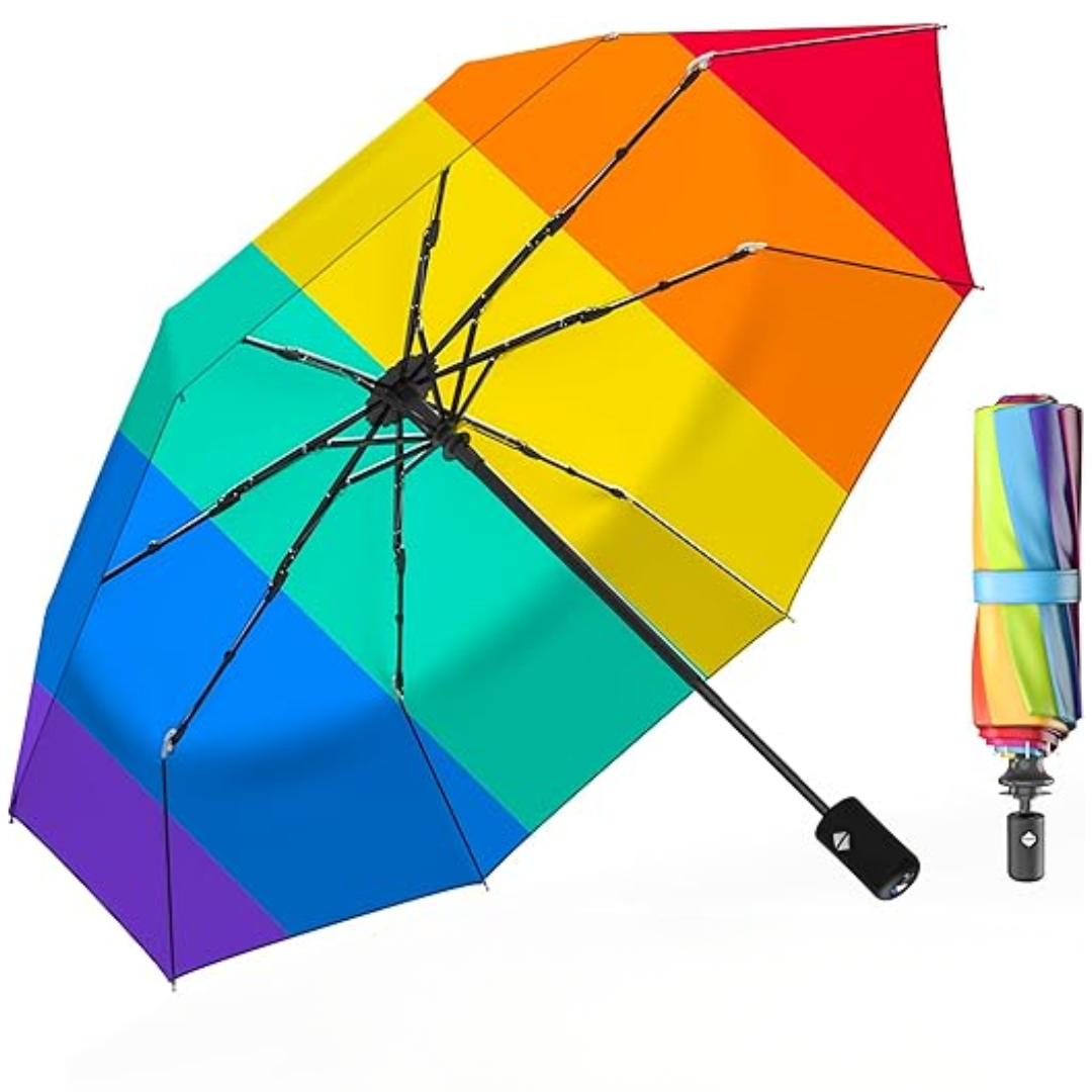 Folding Travel Umbrella with Auto Open Close and Fiberglass Ribs