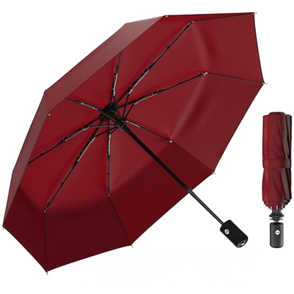 Folding Travel Umbrella with Auto Open Close and Fiberglass Ribs