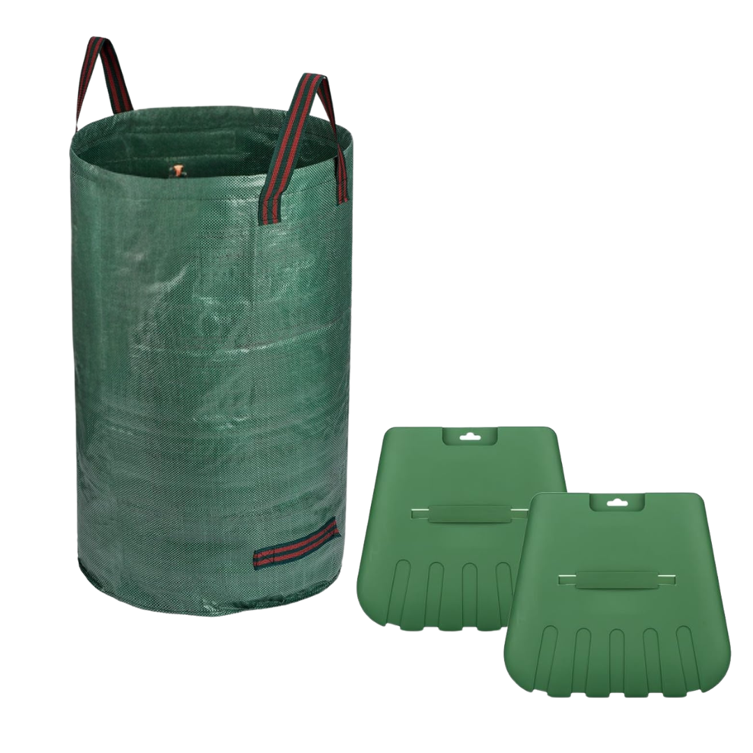 65 Inch Alloy Steel 25 Tine Garden Rake with Leaf Scoops and Bag